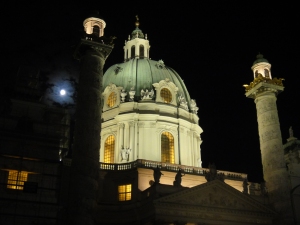 A moonlit Karlskirche (beautiful baroque church in central Vienna)
